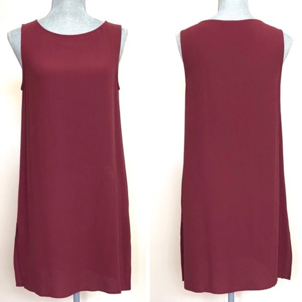 Eileen Fisher, Burgundy Shift Dress, 100% Silk, Size XS/TP